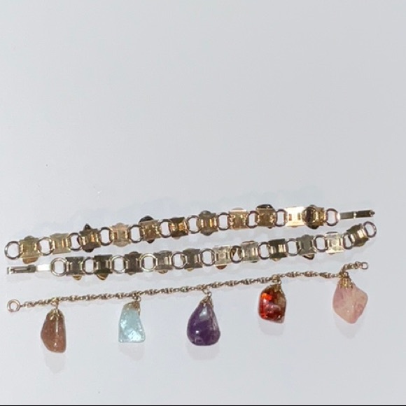Polished Stones Rocks Gold Tone Link Chain and Chain Bracelets Lot of Three - Picture 7 of 10